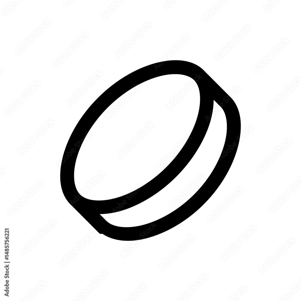 Poster a stylized illustration of a round object with a thick outline and an inner line creating a hollow e