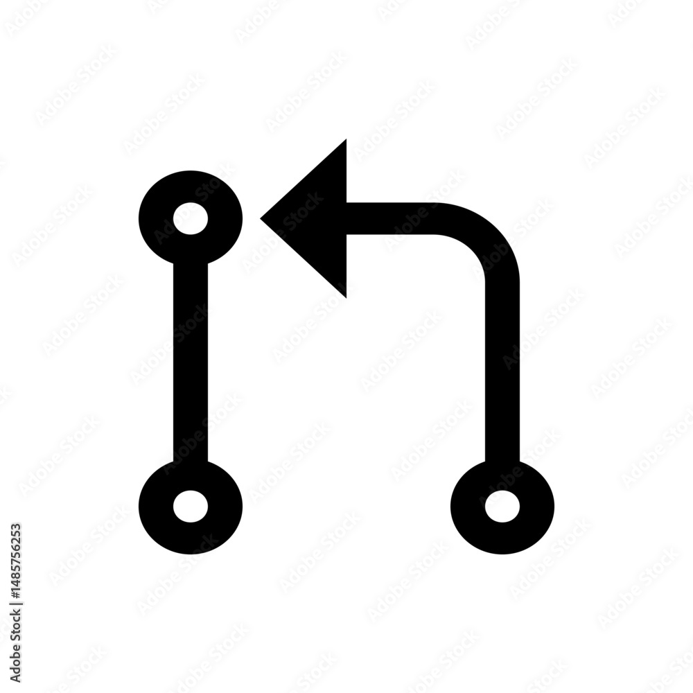 Poster black arrow pointing left connected to a vertical line with circles on both ends and right angle lin