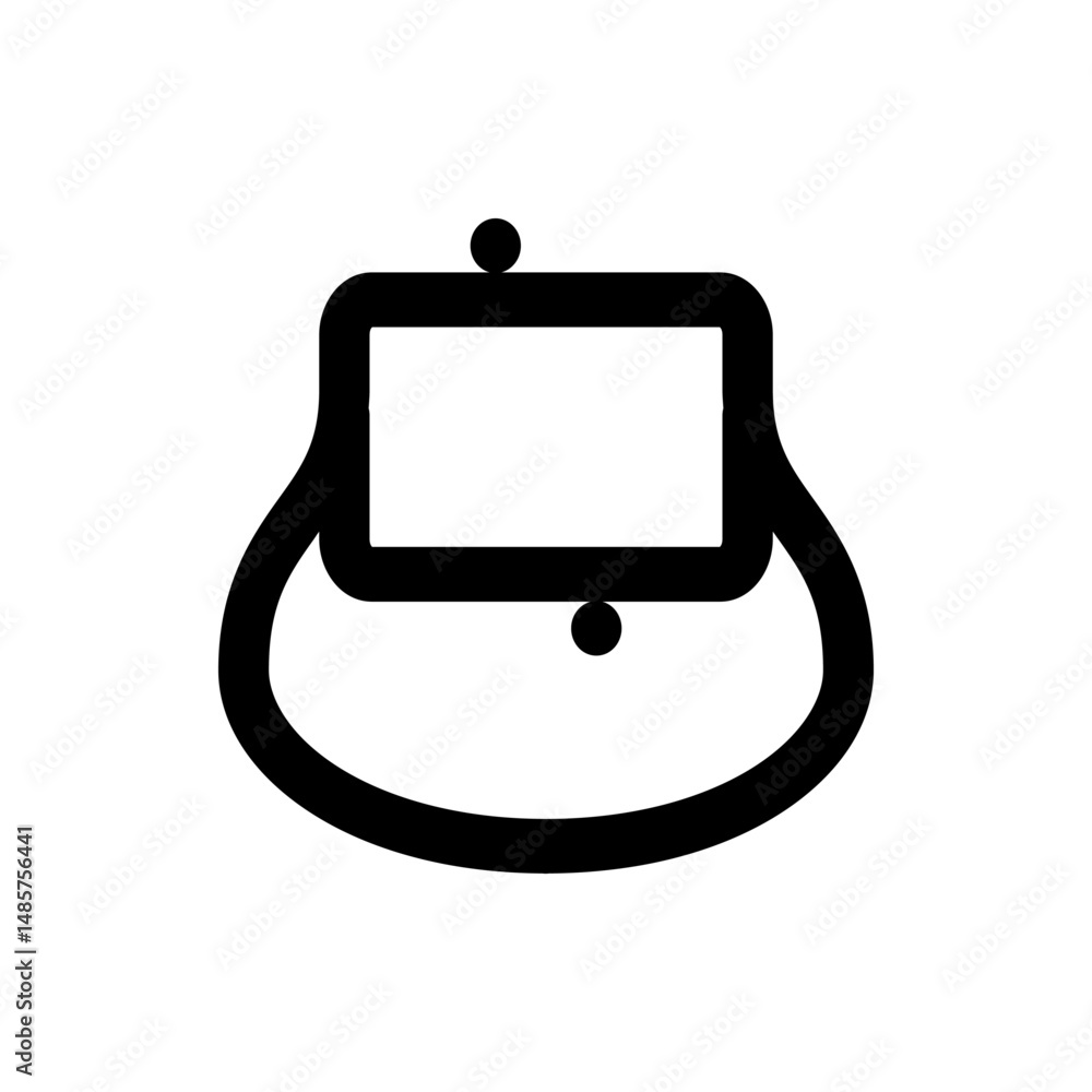 Poster illustration of a simple black coin purse with a clasp and rounded bottom isolated on white backgrou