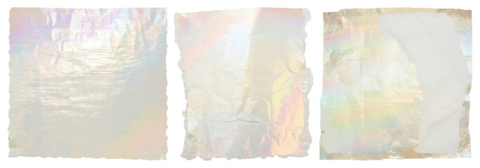 PNG Iridescent crumpled foil textures, element set on transparent background