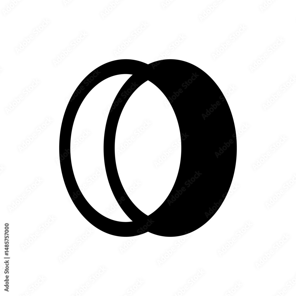 Poster overlapping circles creating a partial eclipse effect with black and white contrast generating a des