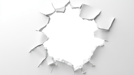 Cracked Hole in White Wall Isolated on PNG Transparent Background
