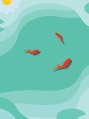 Small fresh summer pond goldfish vector background