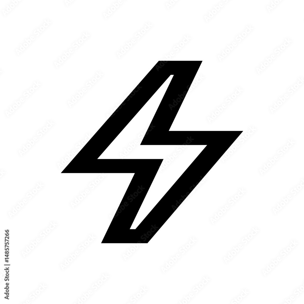 Poster illustration of a bold black lightning bolt symbol against a white background with sharp angular des