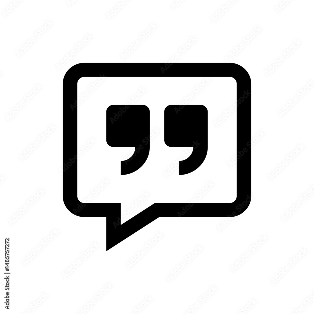 Poster illustration of a black speech bubble with quotation marks inside on a white background design eleme