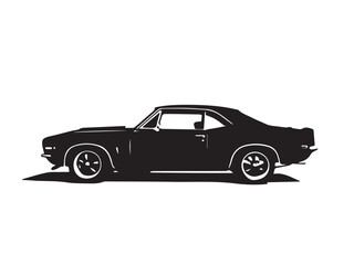 Classic muscle car on white background. Vintage classic muscle car silhouette. Vintage car. Vector illustration. 