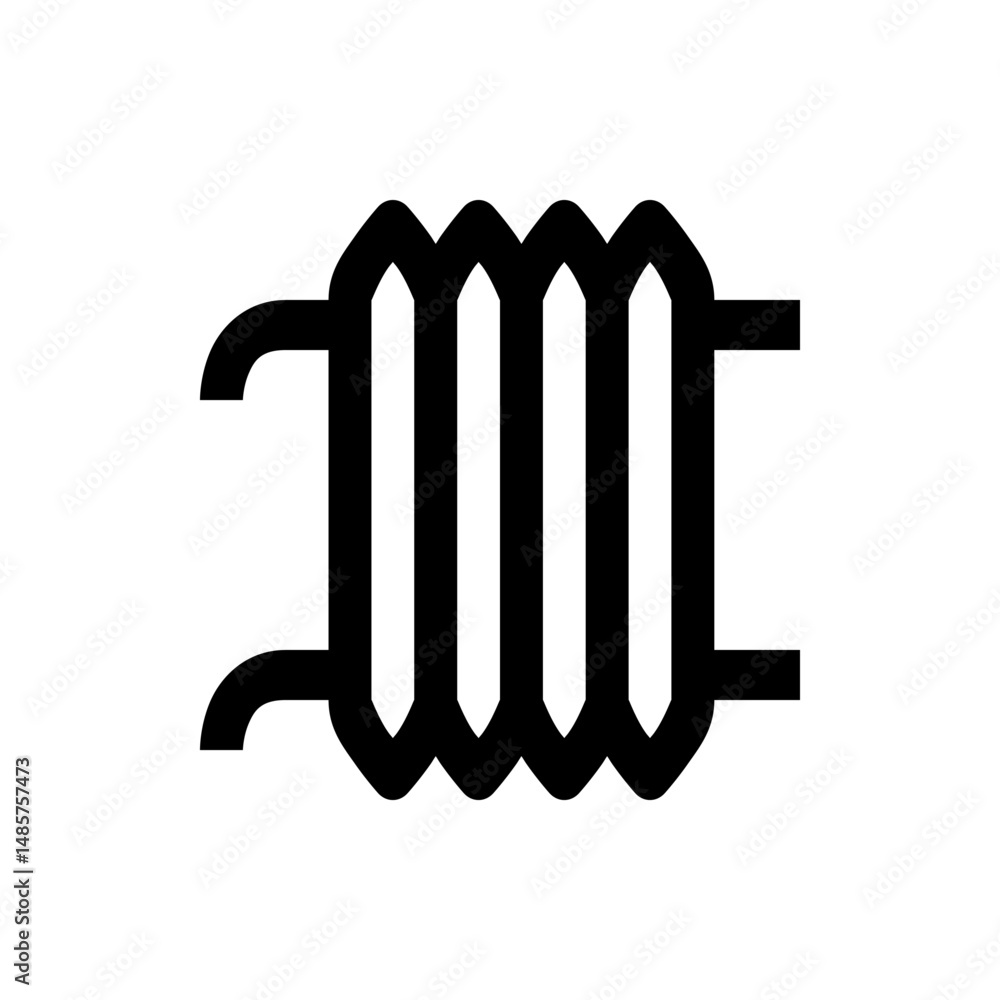 Poster illustration of a black radiator with a simple design and clear lines on a white background view fro