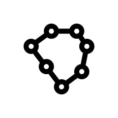 Black geometric shape composed of connected circles and lines forming an abstract constellation design concept