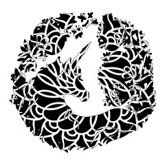 Unicorn Mandala Vector Line Art Style