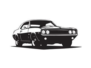 Classic muscle car on white background. Vintage classic muscle car silhouette. Vintage car. Vector illustration. 