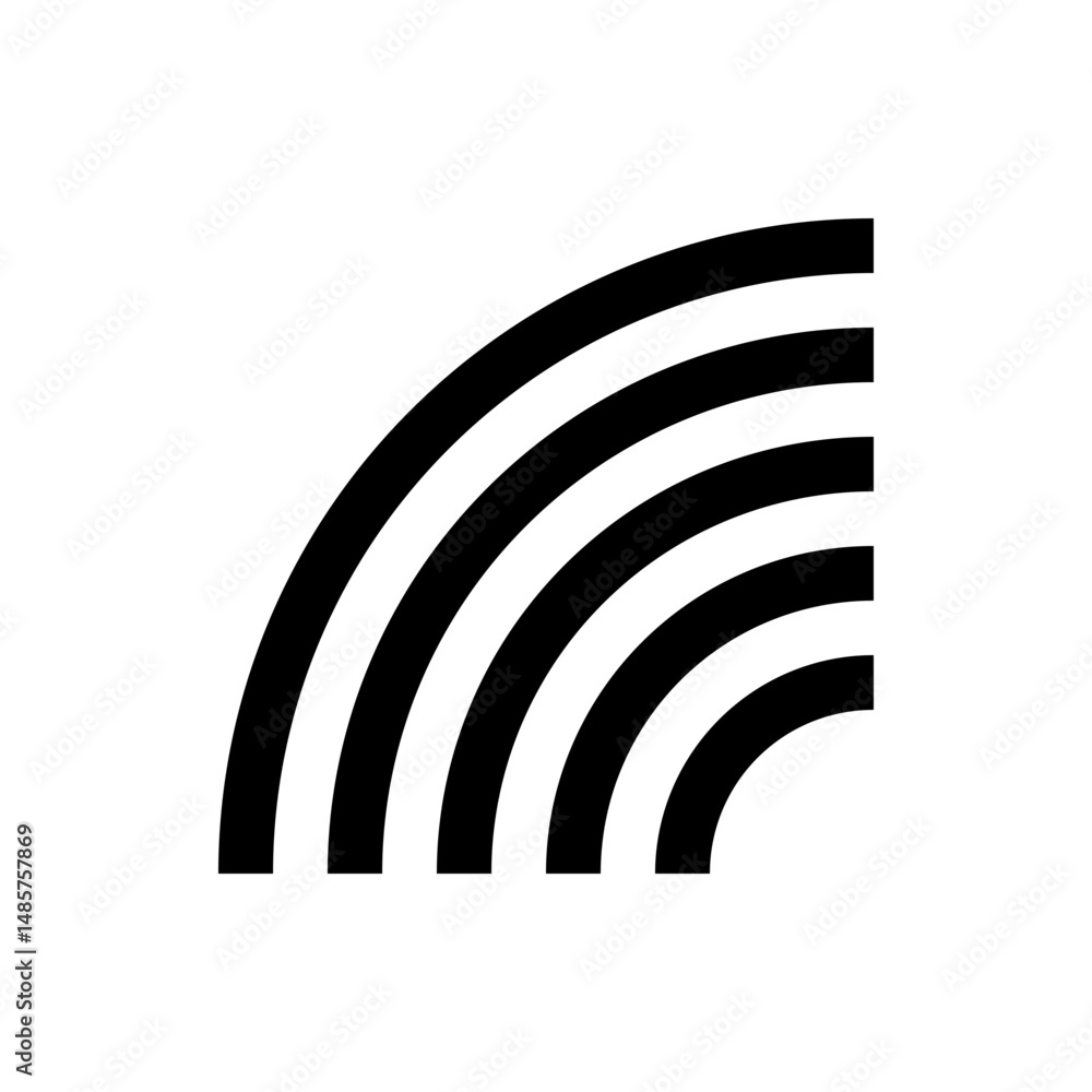Poster a graphical representation of five curved black lines arranged in a quarter circle shape on a white 