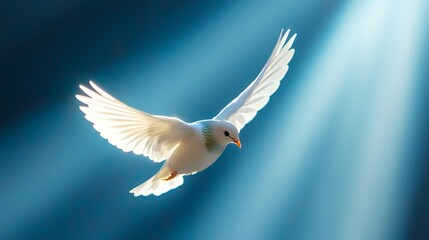 Obraz premium White Dove Flying in Sunlight