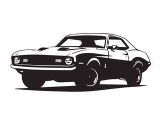 Classic muscle car on white background. Vintage classic muscle car silhouette. Vintage car. Vector illustration. 