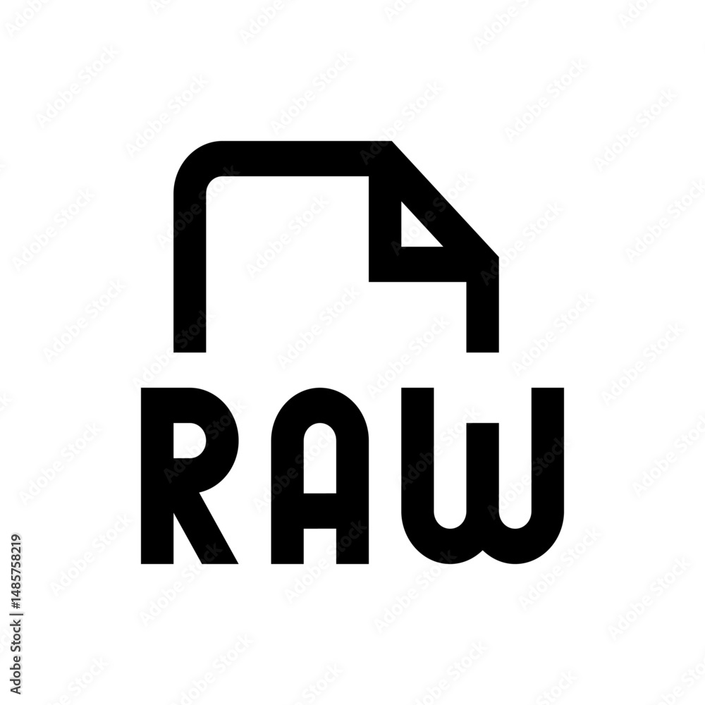 Poster illustration of a raw file format icon with a folded corner and bold text on a white background view