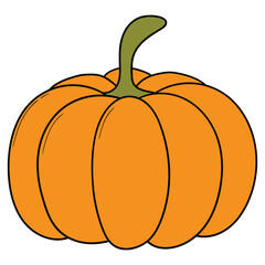 Hand drawn cartoon pumpkin on white background.