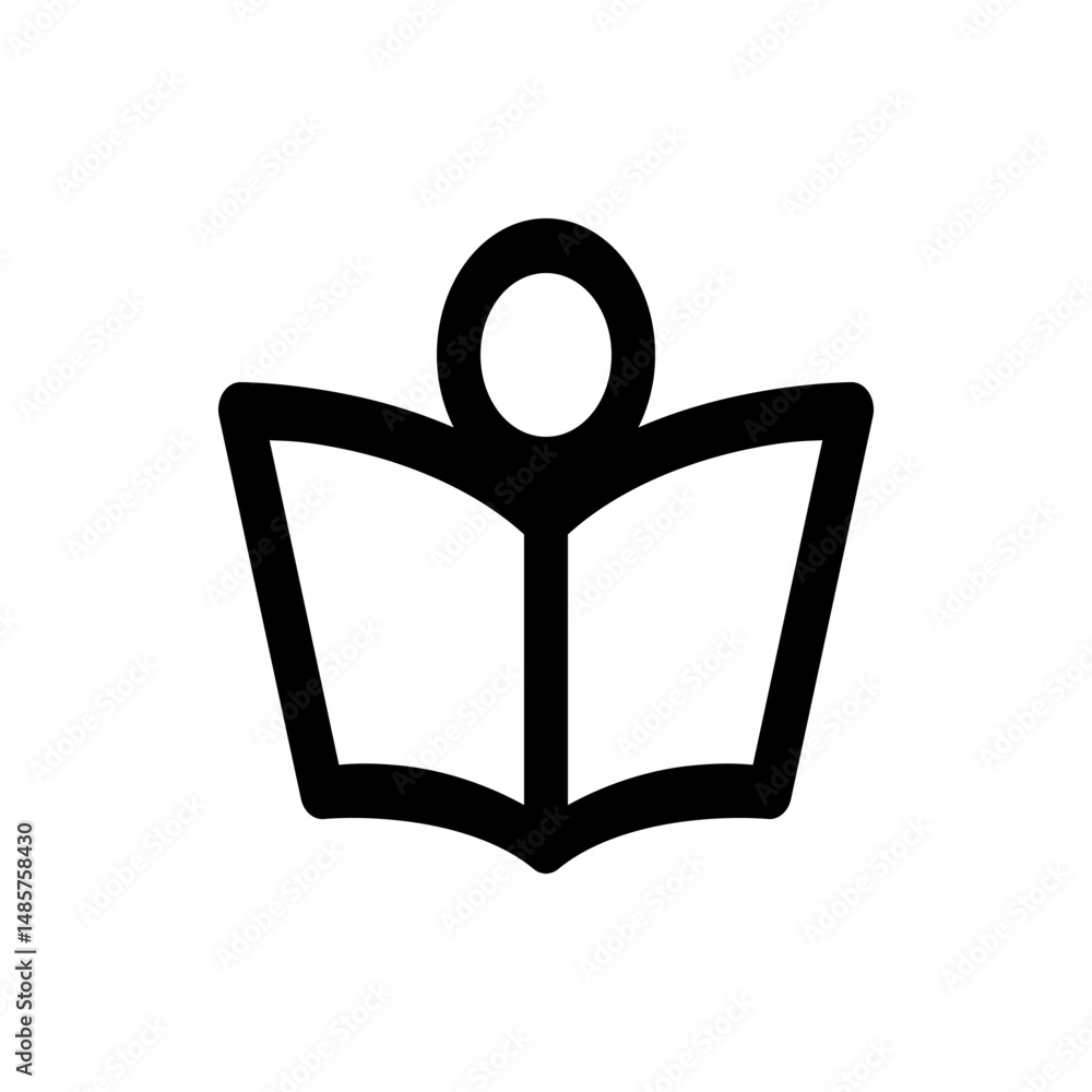 Poster stylized open book with a circular element above the spine in a minimalist black and white design st