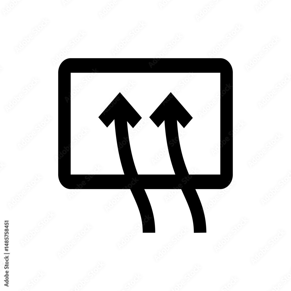 Poster illustration of a rectangular frame with rounded corners and two upward pointing arrows inside the f