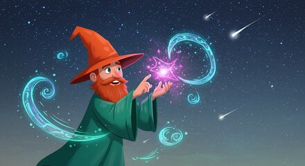 Friendly wizard performing magic