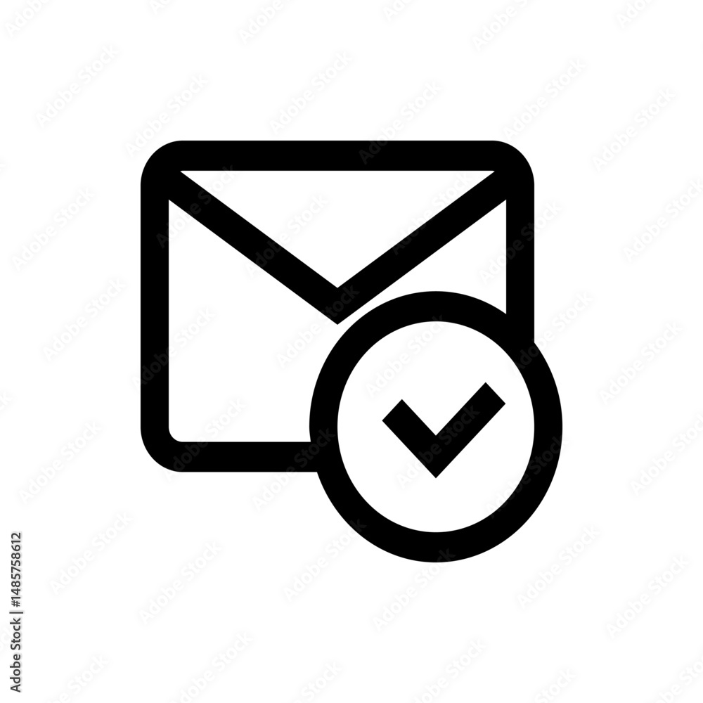 Poster email envelope icon with checkmark inside a circle indicating a confirmed or verified message status