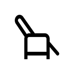 Illustration of a modern chair with a reclined back and a footrest in a minimalist black outline style