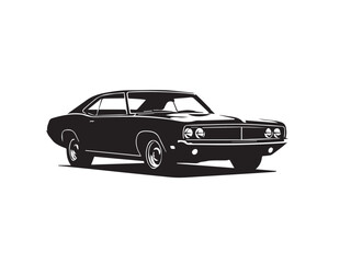 Classic muscle car on white background. Vintage classic muscle car silhouette. Vintage car. Vector illustration. 
