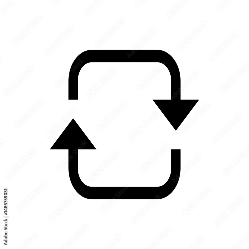 Poster black rounded square with arrows pointing in opposite directions indicating a cycle or refresh icon