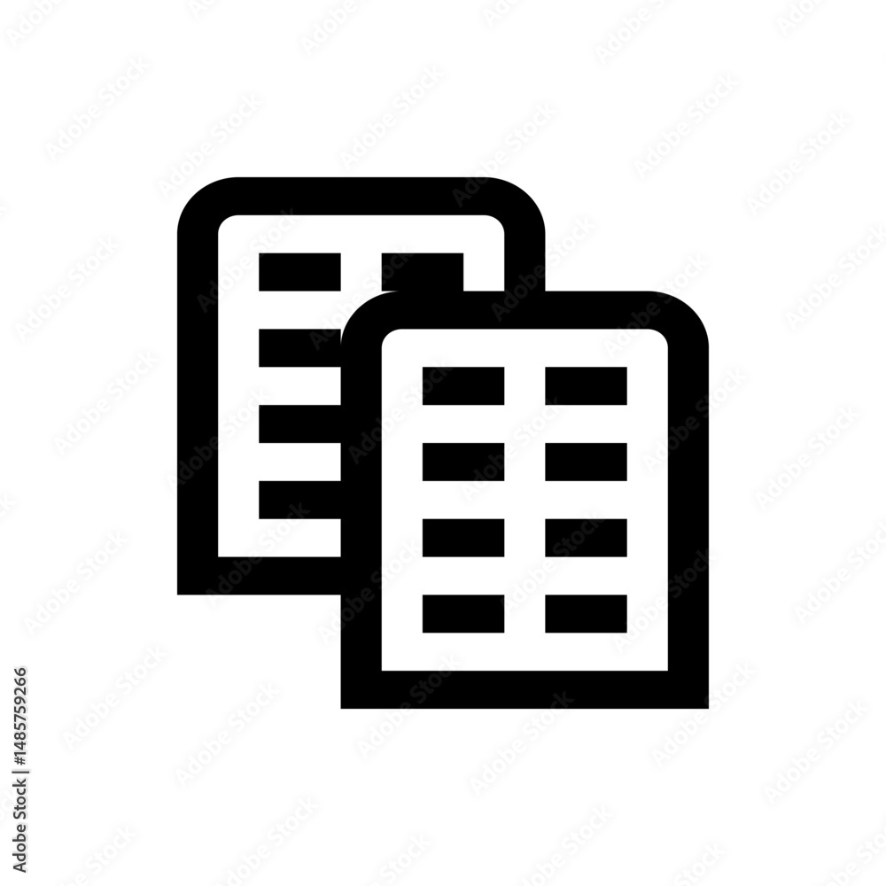 Poster two black and white buildings with multiple windows arranged in a grid pattern, overlapping slightly
