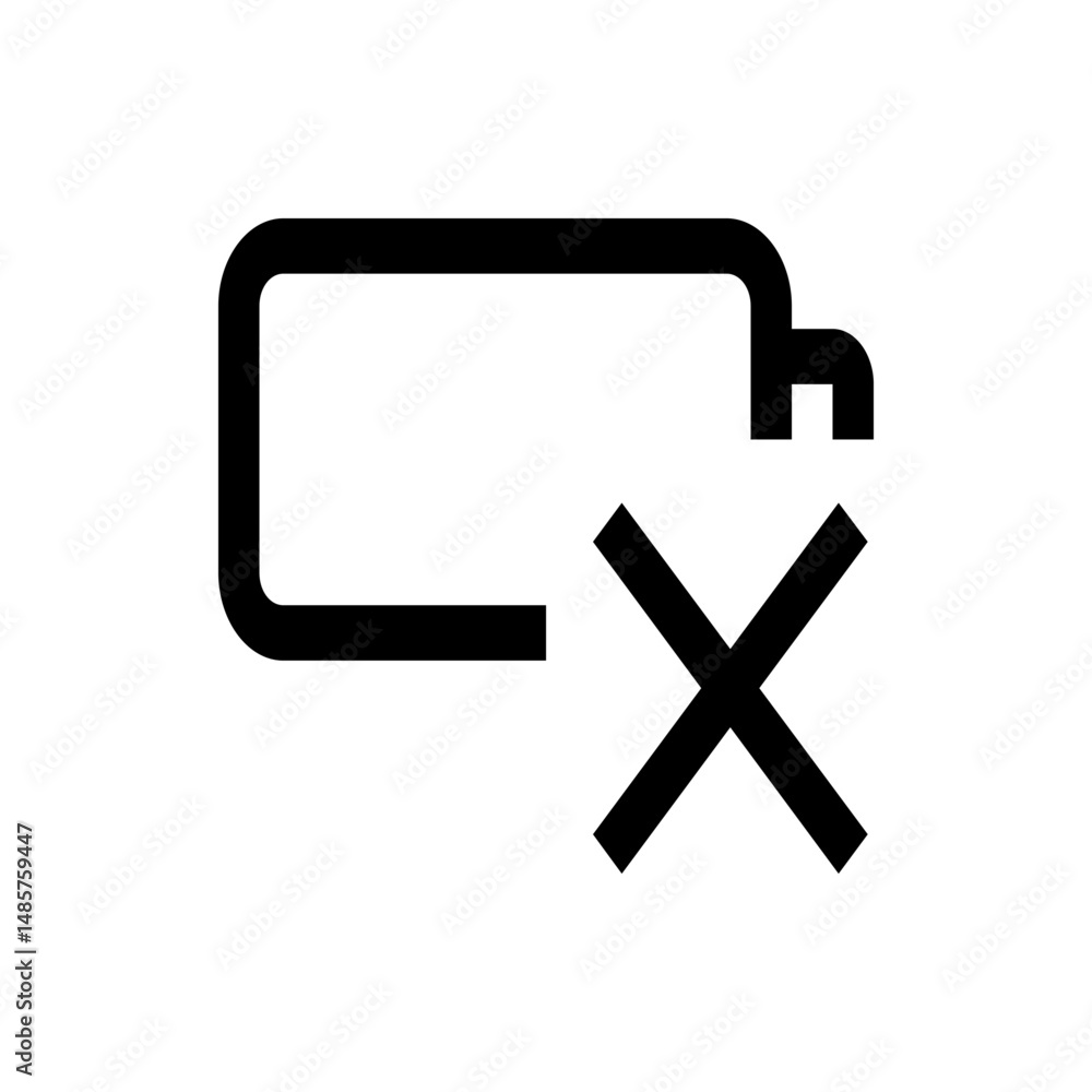 Poster illustration of a battery icon with a cross mark indicating error or disconnection in black and whit