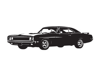Classic muscle car on white background. Vintage classic muscle car silhouette. Vintage car. Vector illustration. 