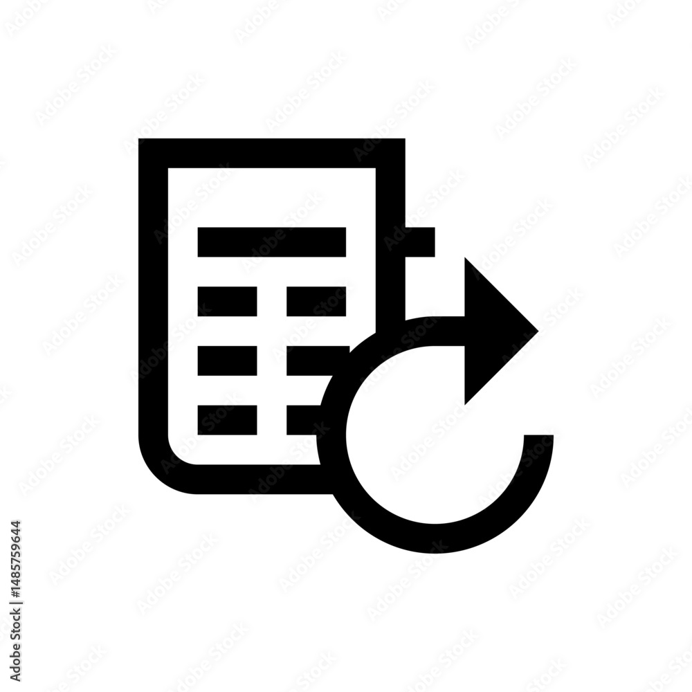 Poster document with data table and circular arrow pointing right indicating refresh or reload functionalit