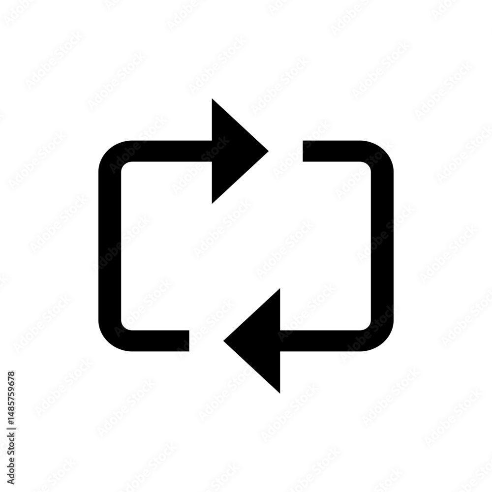 Poster black arrow loop icon with right and left pointing arrows indicating a repeating or refresh action i