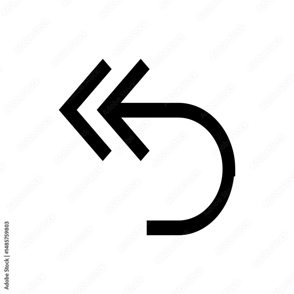 Poster black rewind arrow with a curved return path on a white background indicating a previous action or r