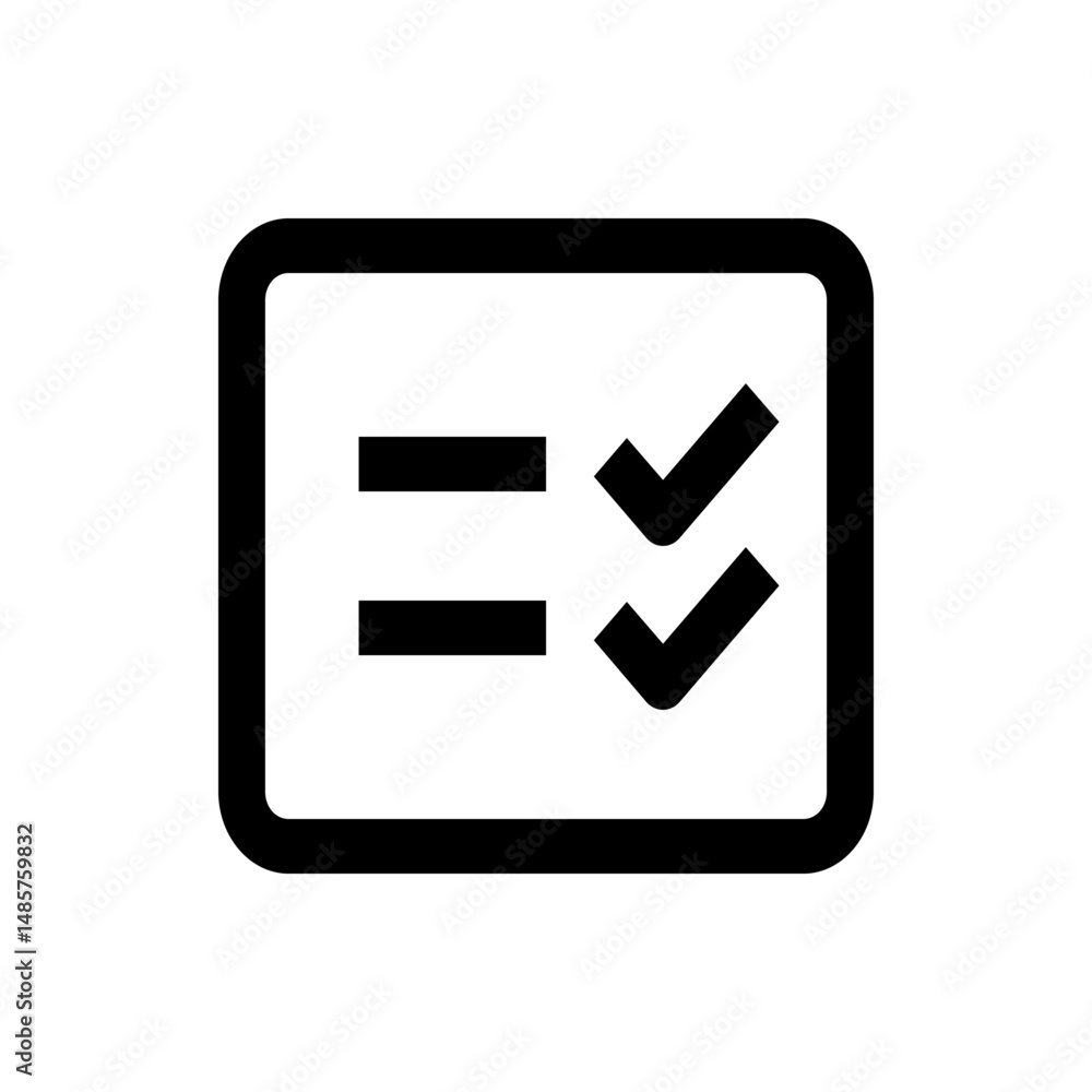 Poster square checklist icon showing two lines and two check marks indicating completed tasks in black and 
