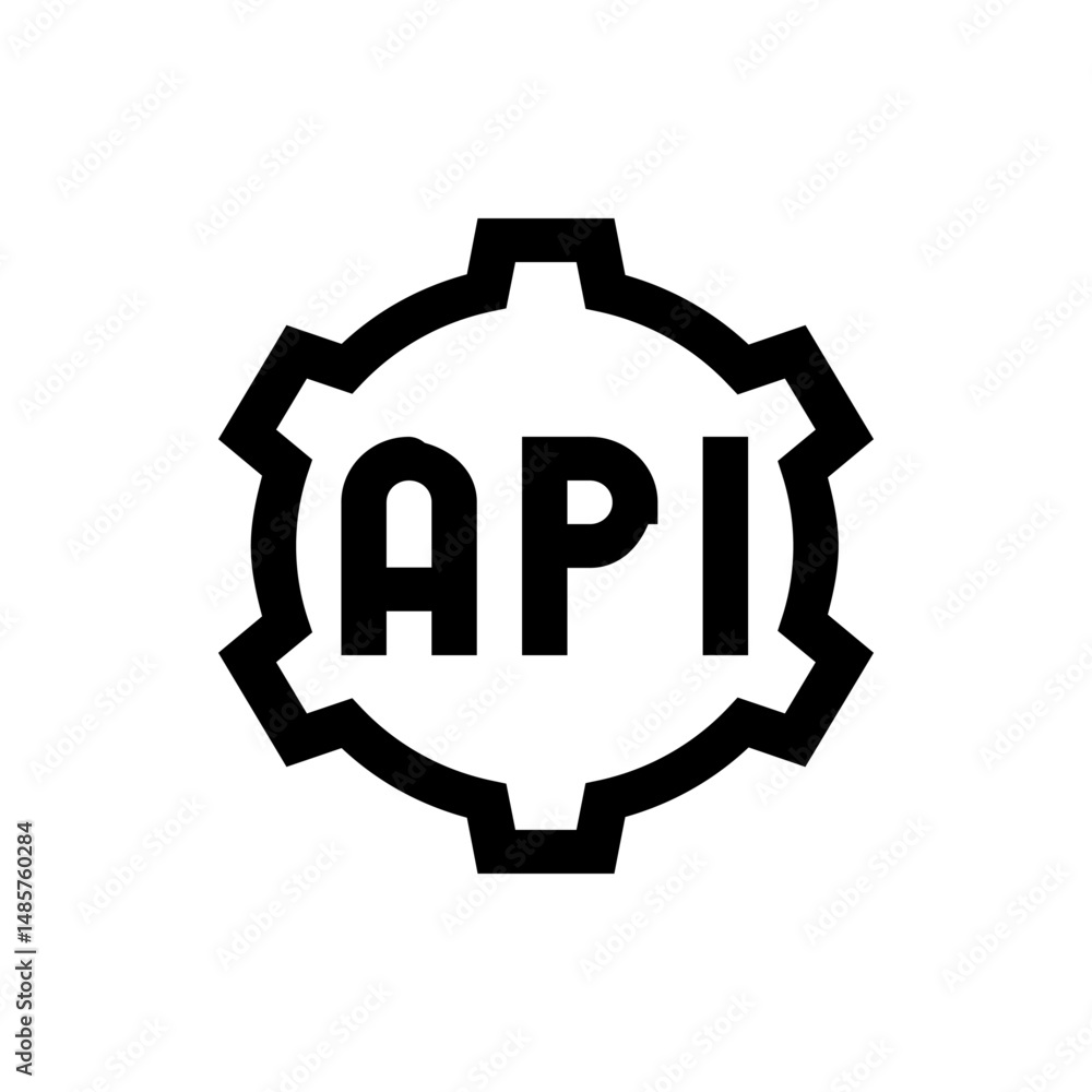Poster illustration of the api text inside of a gear shape with a black color scheme on a white background 