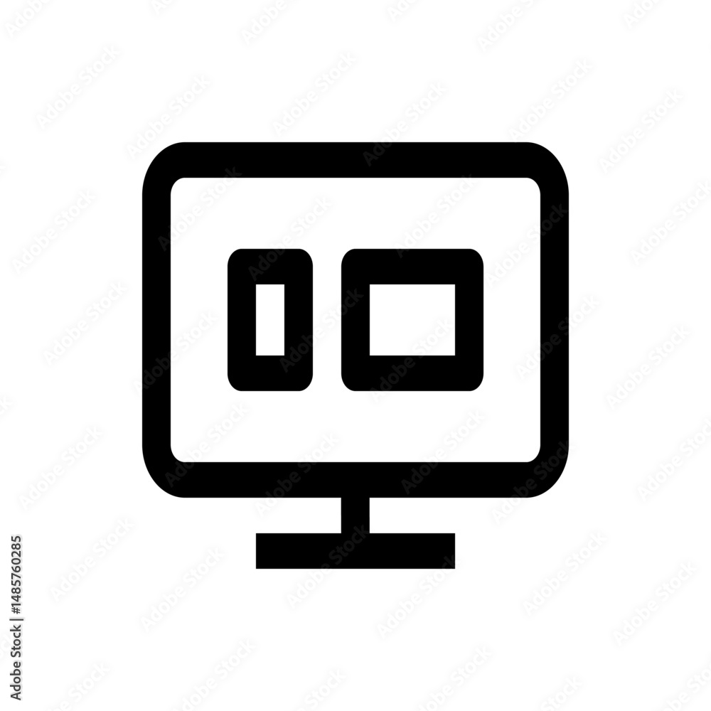 Poster black outline of a monitor displaying two rectangular shapes on a white background in simple style