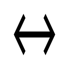 Horizontal black arrow pointing left and right indicating direction or movement on white background design