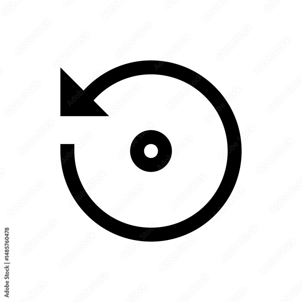 Poster circular arrow pointing left with a dot in the center representing a refresh or reload action icon 1