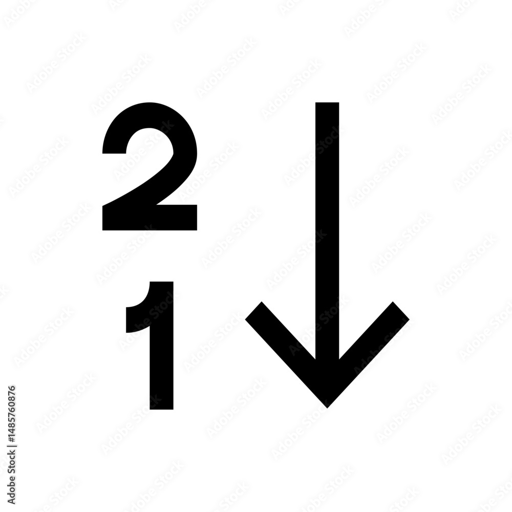 Poster illustration showing the numbers two and one above a downward pointing arrow against a white backgro