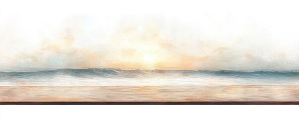 calm ocean waves under a soft sunrise with pale orange and blue hues creating a peaceful and serene atmosphere