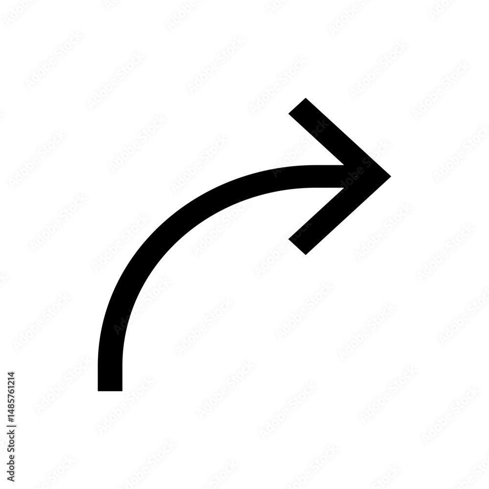 Poster curved black arrow pointing towards the upper right direction on a plain white background showing di