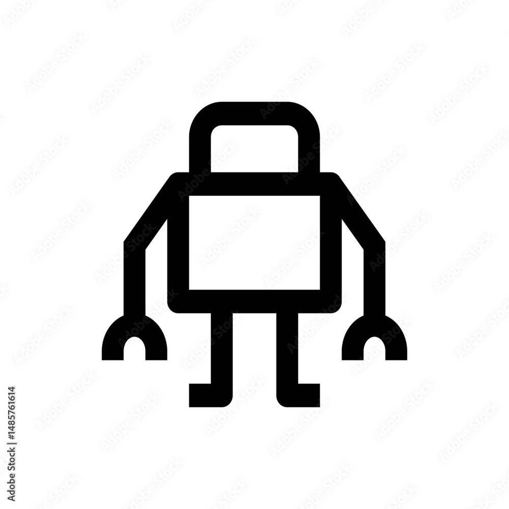 Aufkleber illustration of a simple black robot with rectangular body and rounded head standing upright on two 