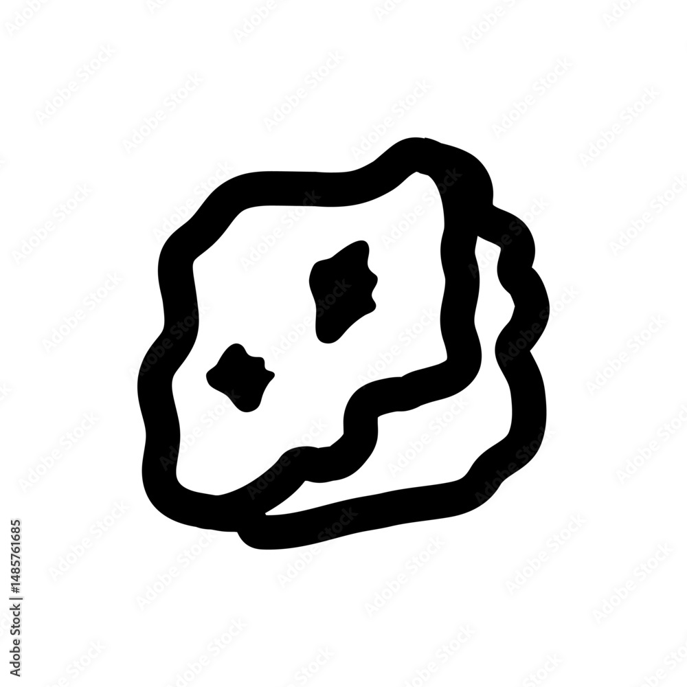 Poster a black and white drawing of a blob like shape with two smaller black shapes inside of the larger sh