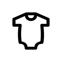 Illustration of a simple black outline of a baby onesie with short sleeves and rounded neck line design