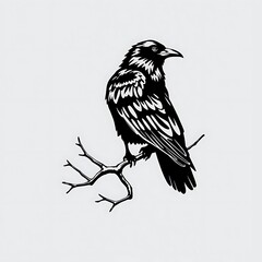 Obraz premium black and white crow line art vector