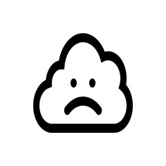 Illustration of a cloud with a sad face featuring two dots for eyes and a curved line for a mouth