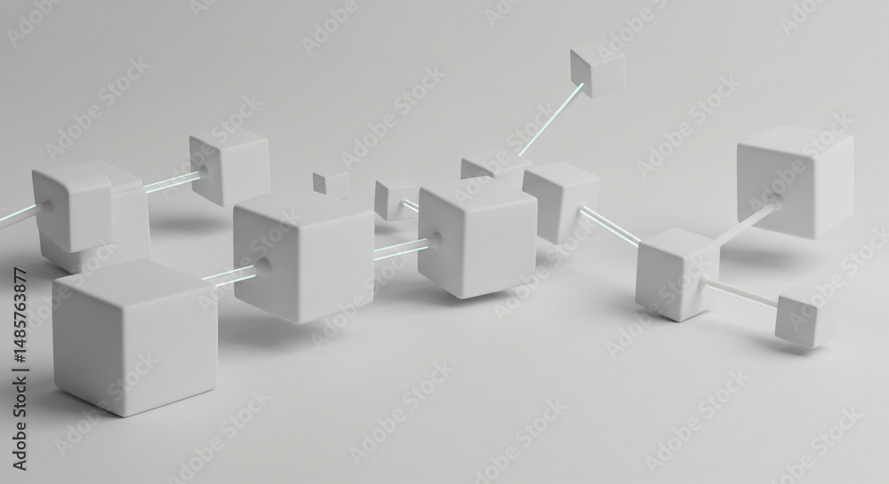 Poster interconnected cubes abstract network white 3d blocks system design minimalist modern technology