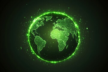 Fototapeta premium Green Global Network Digital Earth Glowing Planet Technology Innovation Map Eco Data World Space 