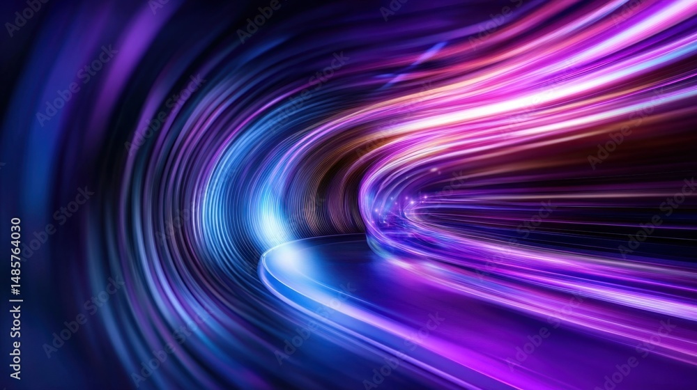 Aufkleber tech swirl motion with neon blur effects, purple light streams and glowing dynamic flow in a digital