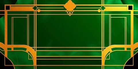 Emerald green, gold, and black geometric art deco background with ample copy space, art deco, geometric