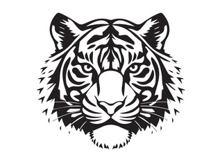 Tiger silhouette on white background. Tiger Face Icon. Minimal Tiger Head Symbol. Tiger Logo. Vector illustration. 